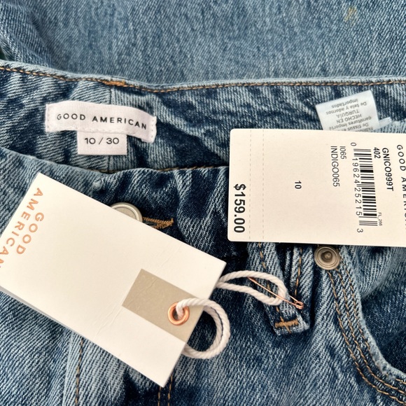 New Good American Good 90’s Icon Straight Leg Distressed Knee Blue Jeans 10/30 - Picture 5 of 12